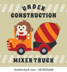 Vector illustration of contruction vehicle with cute litle animal driver. Can be used for t-shirt print, kids wear fashion design, invitation card. fabric, textile, nursery wallpaper and poster.