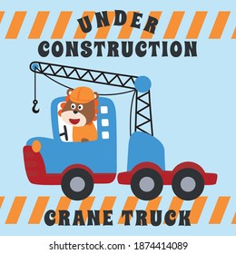 Vector illustration of contruction vehicle with cute litle animal driver. Can be used for t-shirt print, kids wear fashion design, invitation card. fabric, textile, nursery wallpaper and poster.
