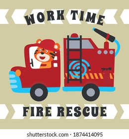 Vector illustration of contruction vehicle with cute litle animal driver. Can be used for t-shirt print, kids wear fashion design, invitation card. fabric, textile, nursery wallpaper and poster.