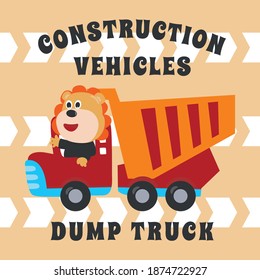 Vector illustration of contruction vehicle with cute litle animal driver. Can be used for t-shirt print, kids wear fashion design, invitation card. fabric, textile, nursery wallpaper and poster.