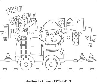 Vector illustration of contruction vehicle with cute litle animal driver. Cartoon isolated vector illustration, Creative vector Childish design for kids activity colouring book or page.