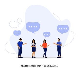 Ilustración vectorial, concepto de conversación, mostrar comunicación entre hombres y mujeres, depuración de la conversación, adecuado para la página de inicio, interfaz de usuario, web, tarjeta de introducción de aplicaciones, editorial, volante y banner
