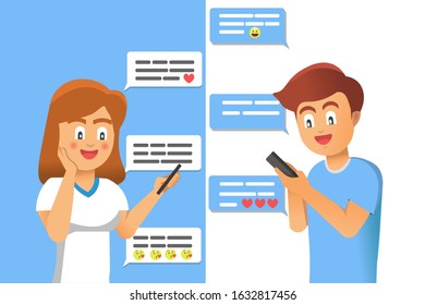 Vector illustration of conversations between teens through the chat application