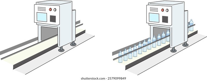 Vector illustration of a conveyor belt in a factory viewed from an oblique angle