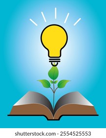Vector illustration conveys the meaning of reading books leading to the light of learning.
