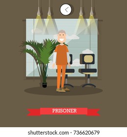 Vector illustration of convicted man or inmate. Prisoner, flat style design element.