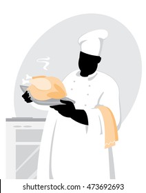 Vector illustration of a cook with chicken