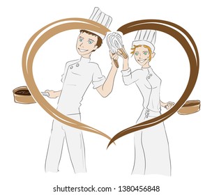 Vector illustration of cook with chocolate heart