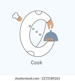 Vector illustration with Cook in flat style. Profession ABC series. Alphabet. Letter C