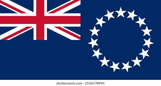 Ilustración vectorial de la bandera de las Islas Cook con azul, blanco, y la Union Jack con un circulo de estrellas. Perfecto para proyectos patrióticos, representaciones culturales y temas de orgullo nacional