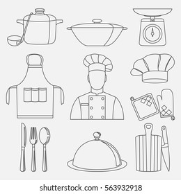 Vector illustration of cook and kitchenware icon