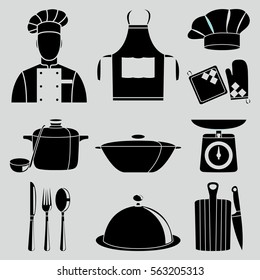 Vector illustration of cook and kitchenware icons set