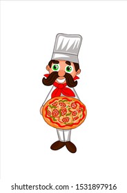vector illustration of cook with pizza