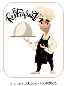 Vector illustration of Cook. Restaurant lettering. White isolated.