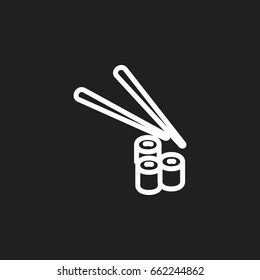 Vector Illustration Of Cook Symbol On Japanese Food Outline. Premium Quality Isolated Sushi Rolls Element In Trendy Flat Style.