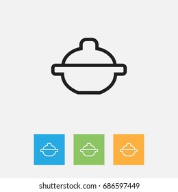 Vector Illustration Of Cook Symbol On Saucepan Outline. Premium Quality Isolated Soup Pot Element In Trendy Flat Style.