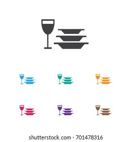 Vector Illustration Of Cook Symbol On Dishes Icon. Premium Quality Isolated Plates With Glass Element In Trendy Flat Style.