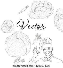 vector illustration of a cook and vegetables