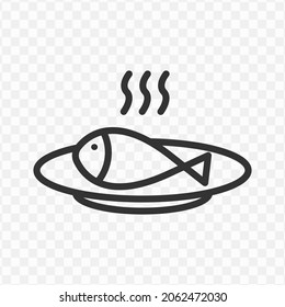 Vector Illustration Of Cooked Fish Icon In Dark Color And Transparent Background(png).