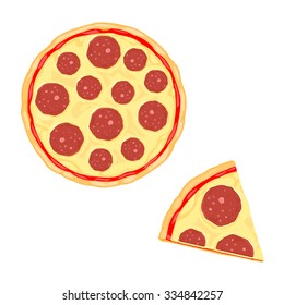 A vector illustration of a cooked Pepperoni Pizza.
Hot Pepperoni pizza Icon Illustration.
Fresh Italian cuisine cooking.