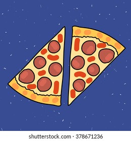 A vector illustration of a cooked Pepperoni Pizza. Hot Pepperoni pizza Icon Illustration. Fresh Italian cuisine cooking.