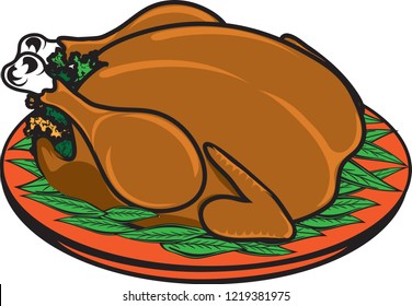 Vector illustration of a cooked turkey icon or symbol