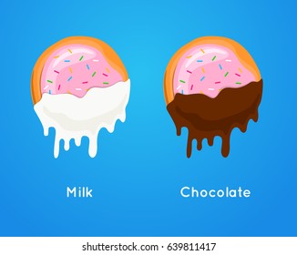 Vector illustration cookie dunks in chocolate and milk