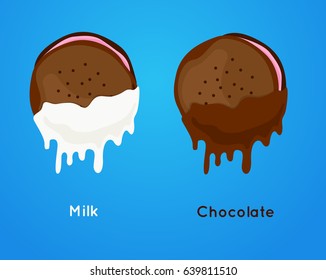 Vector illustration cookie dunks in chocolate and milk. Biscuit cracker