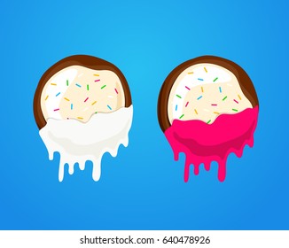 Vector illustration cookie dunks in chocolate and milk. Biscuit cracker