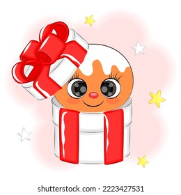 Vector illustration of a cookie man in a gift box