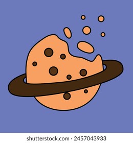 Vector illustration of cookie in the shape of a planet. Food cartoon.