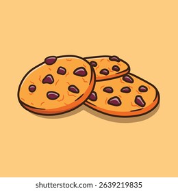 Vector illustration of cookie sticker with stacked cocho chips simple design on brown background