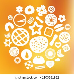 vector illustration for  cookies circle emblem on blurred background