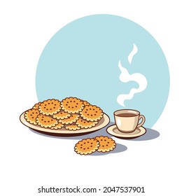 Ilustración vectorial de galletas y café para el desayuno.