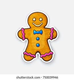 Vector illustration. Cookies Gingerbread man. Cartoon sticker in comic style with contour. Christmas biscuit ginger man. Isolated on white background.