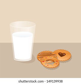 Vector illustration of Cookies and glass with milk