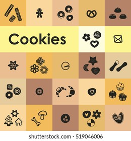 vector illustration  for cookies icons set with different types of pastry and cupcakes
