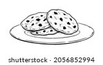 Vector illustration of Cookies on plate. Vintage style drawing isolated on white background.