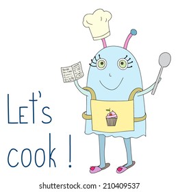 Vector illustration with cooking alien