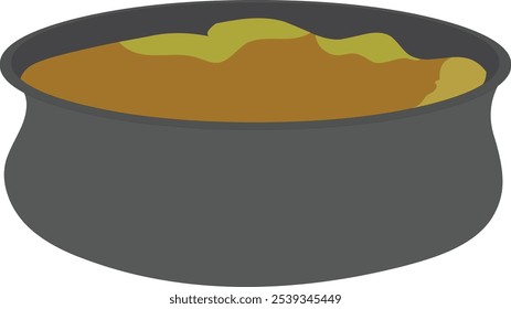 Ilustração vetorial de uma tigela de cozinha com ensopado inside.Steel coonking pot isolado no fundo branco