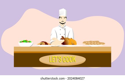 vector illustration of a cooking chef showing off his cooking