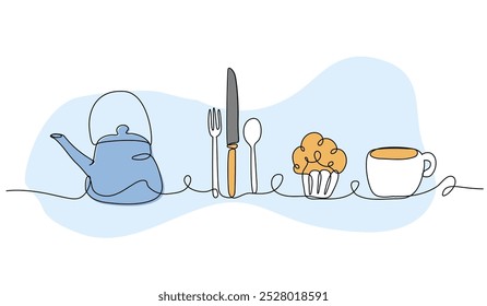 Vector illustration of cooking equipment. Modern flat in continuous line style.