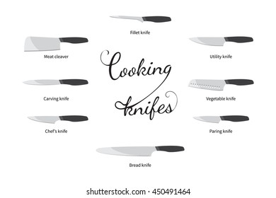 vector illustration of cooking knifes set on white background