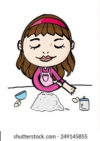 Vector illustration with a cooking lady