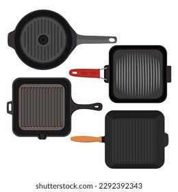 Vector illustration of cooking pan. Frying and grill pan. Cooking tools for do it yourself. Pan design kitchen utensils
