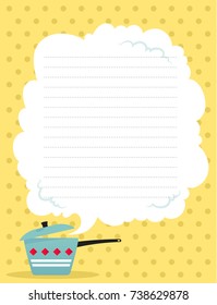 Vector illustration of a cooking pot and a cloud of steam. Page template for notes or cooking receipts.