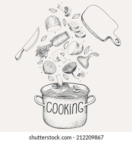 Vector illustration of the cooking process. Can be used to illustrate the menu, recipe books or for other purposes