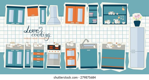 vector illustration of cooking set in flat design style