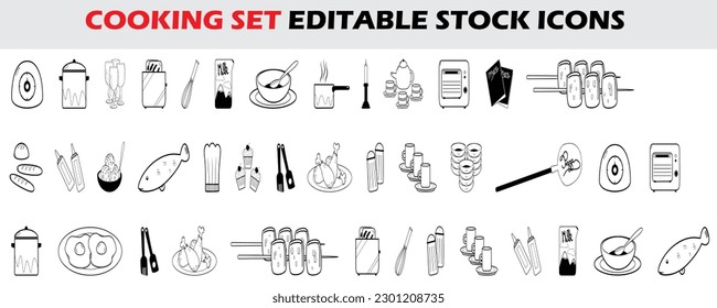 A vector illustration of a cooking set On a white background, a group of cooking set icons Vector icon for a cooking set