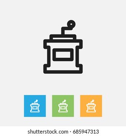 Vector Illustration Of Cooking Symbol On Mocha Grinder Outline. Premium Quality Isolated Coffee Mill Element In Trendy Flat Style.